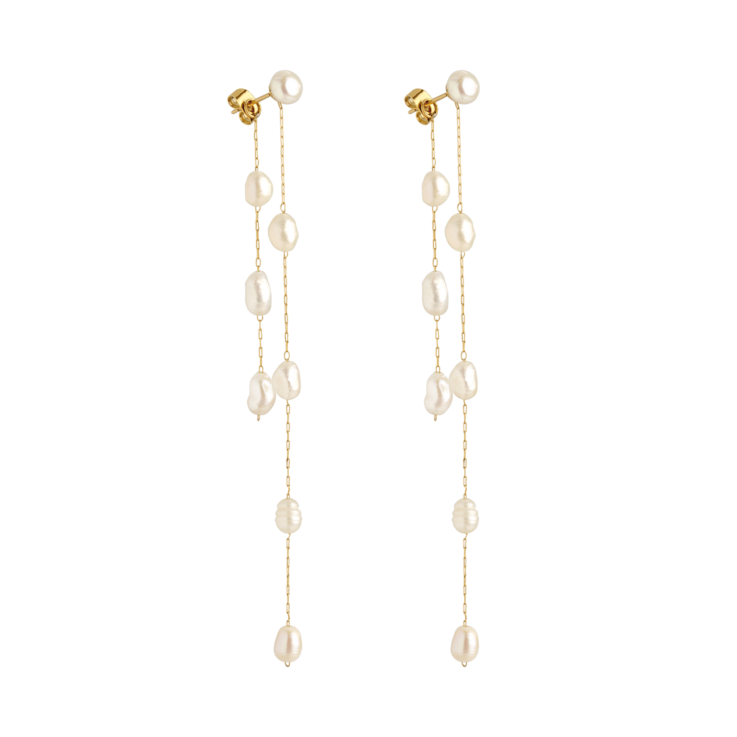 Jules Unique Pearl Fall Studs Gold