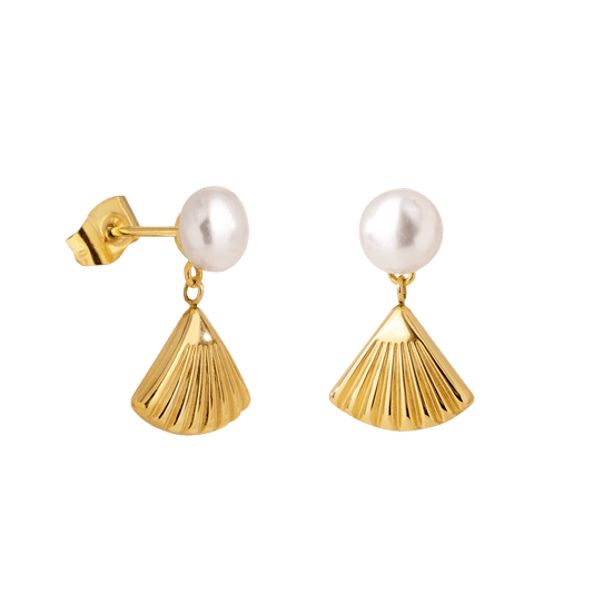 Pearl & Fan Studs Gold