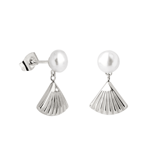 Pearl & Fan Studs Silber