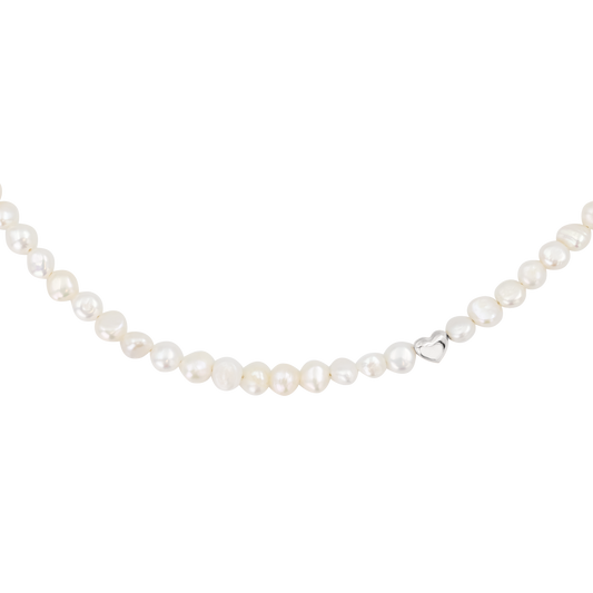 Retro Love Pearl Necklace Silber