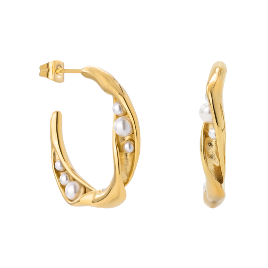 Branch Pearl Hoop Studs Gold