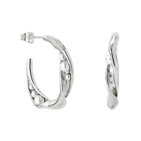Branch Pearl Hoop Studs Silber