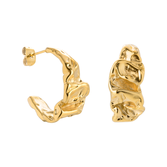 Crinkled Hoop Studs Gold