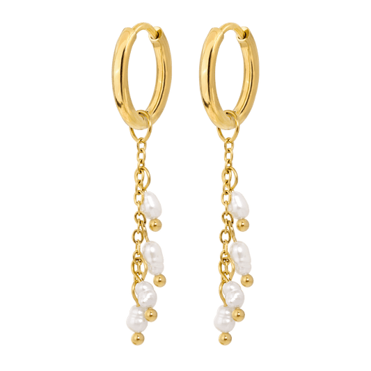 Pearl Chain Hoop Set Small Gold
