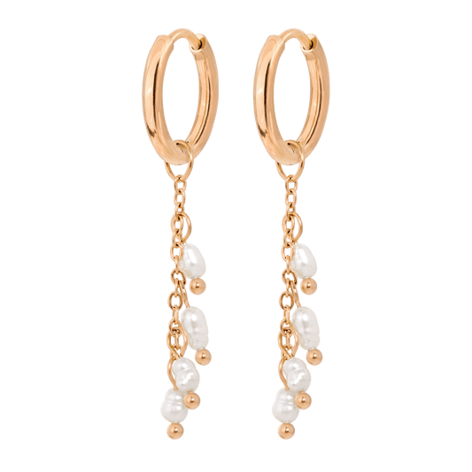 Pearl Chain Hoop Set Small Roségold