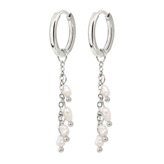 Pearl Chain Hoop Set Small Silber