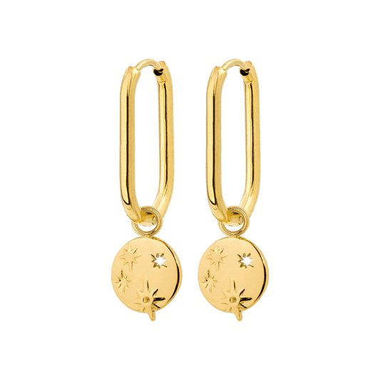 Shiny Stars Oval Hoop Set Small Gold
