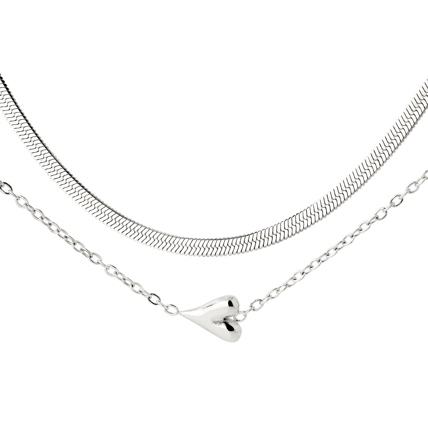 Flowy Heart Necklace Bundle Silber