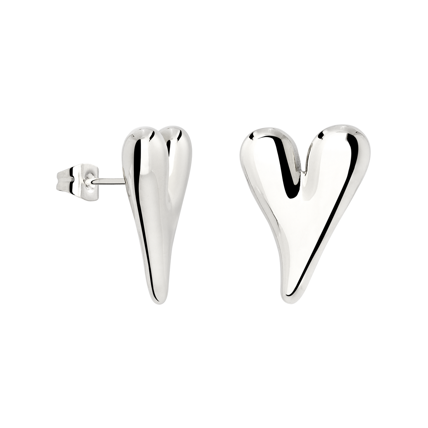 Flowy Heart Studs Large Silber