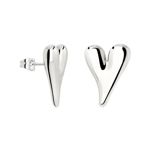 Flowy Heart Studs Large Silber