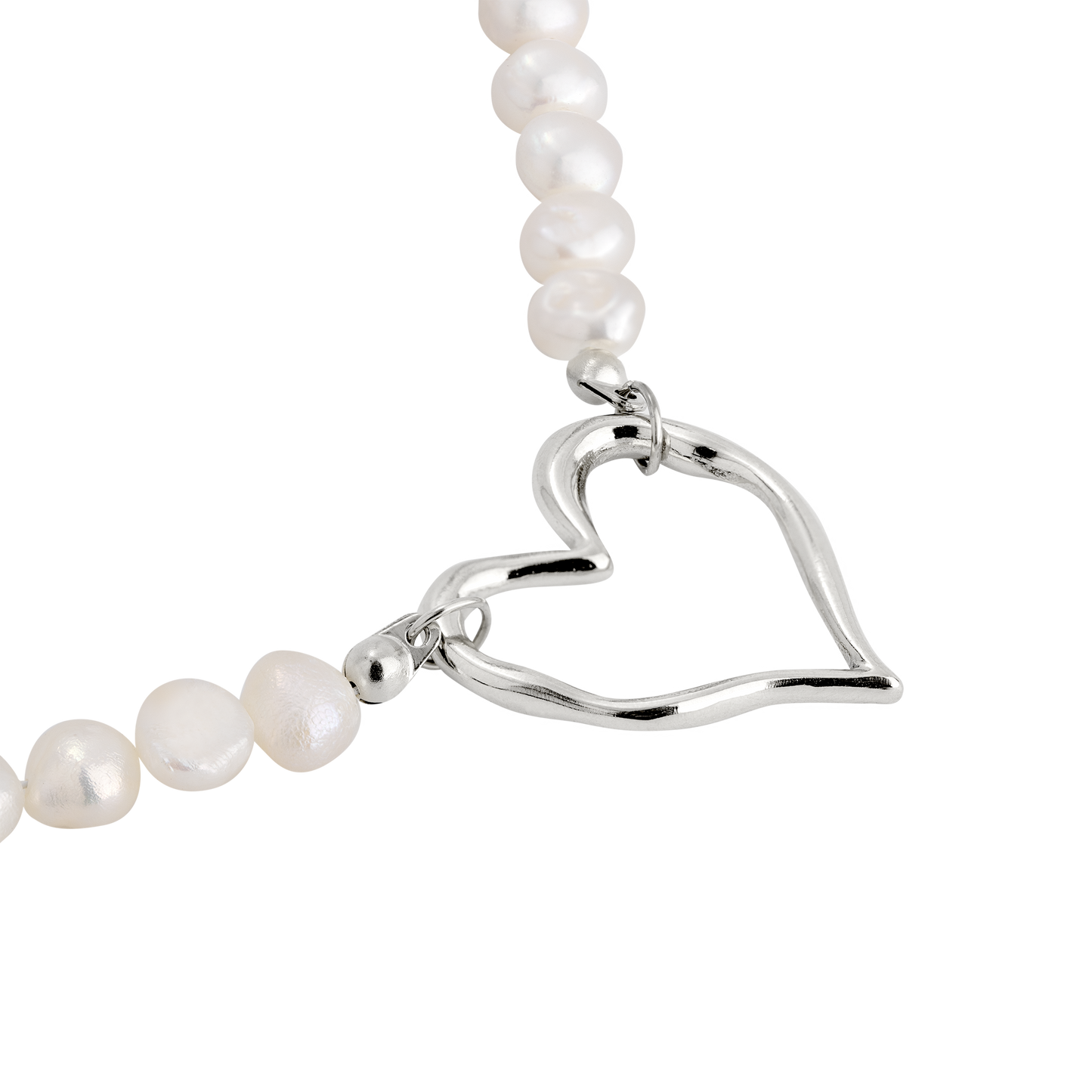 Melting Heart Pearl Necklace Silber