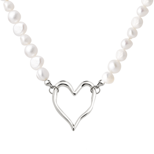 Melting Heart Pearl Necklace Silber
