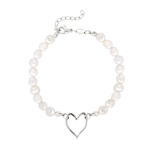 Melting Heart Pearl Bracelet Silber