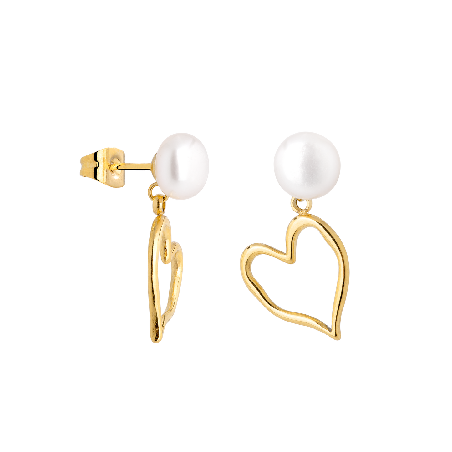 Melting Heart Pearl Studs Gold