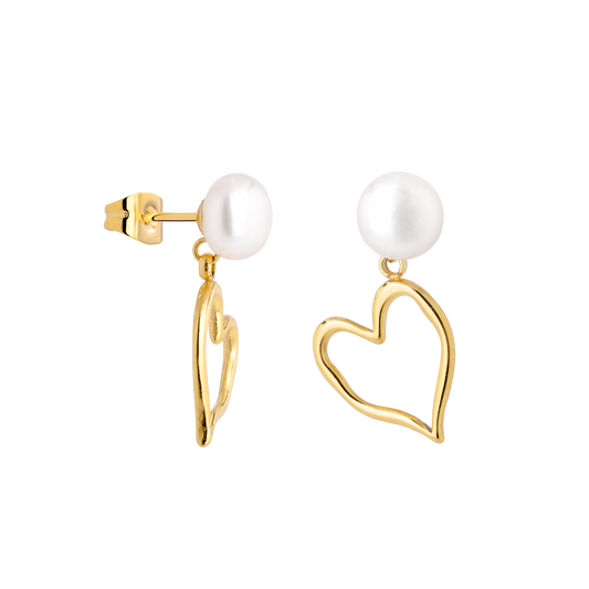 Melting Heart Pearl Studs Gold
