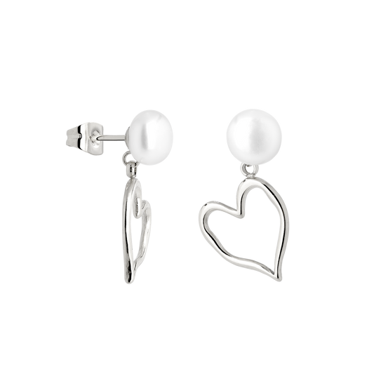 Melting Heart Pearl Studs Silber