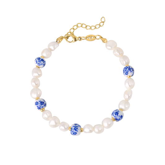 Flower Tile Pearl Bracelet Gold