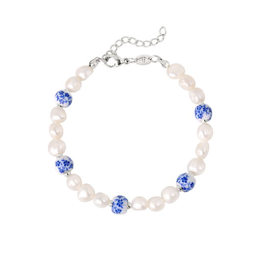 Flower Tile Pearl Bracelet Silber