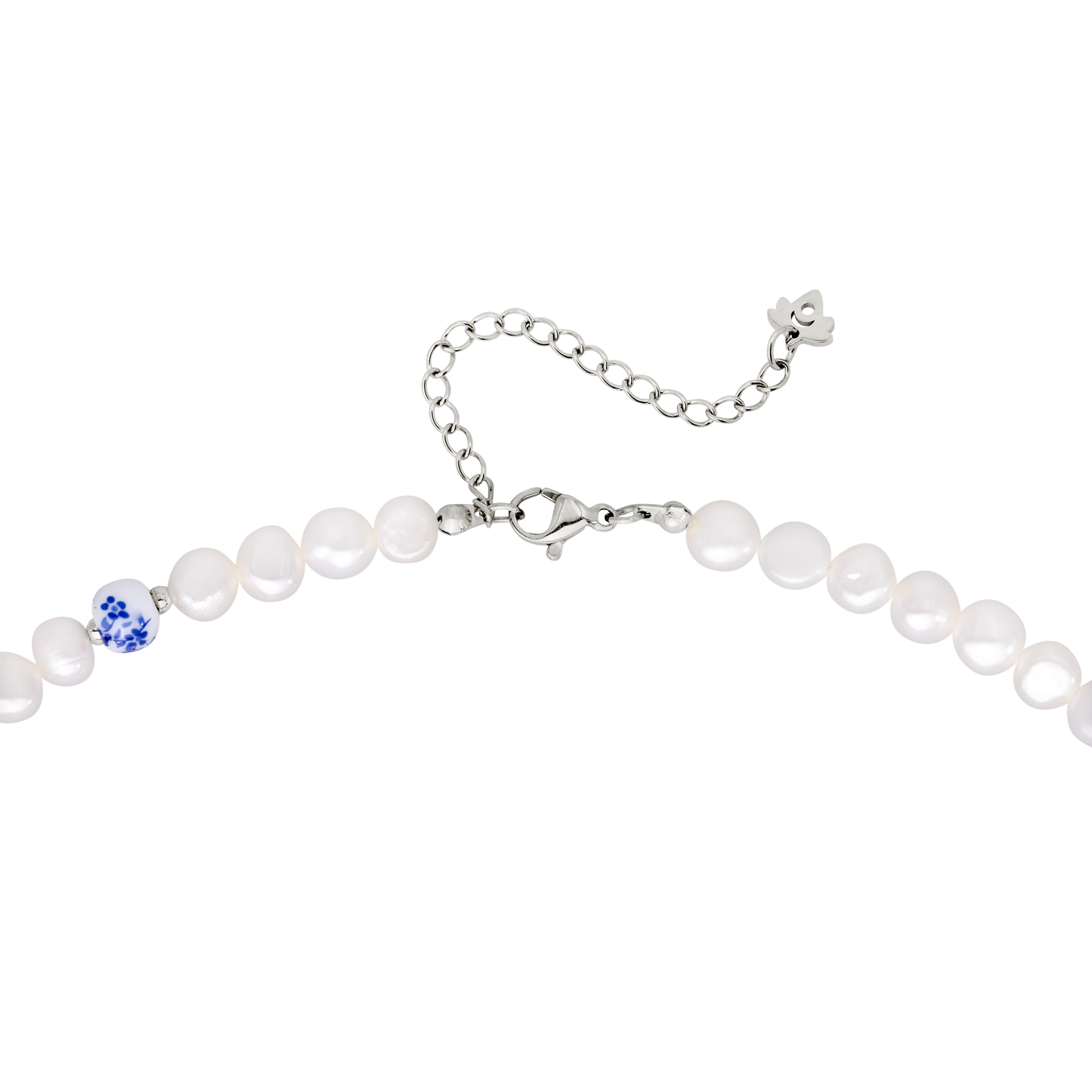 Flower Tile Pearl Necklace Silber