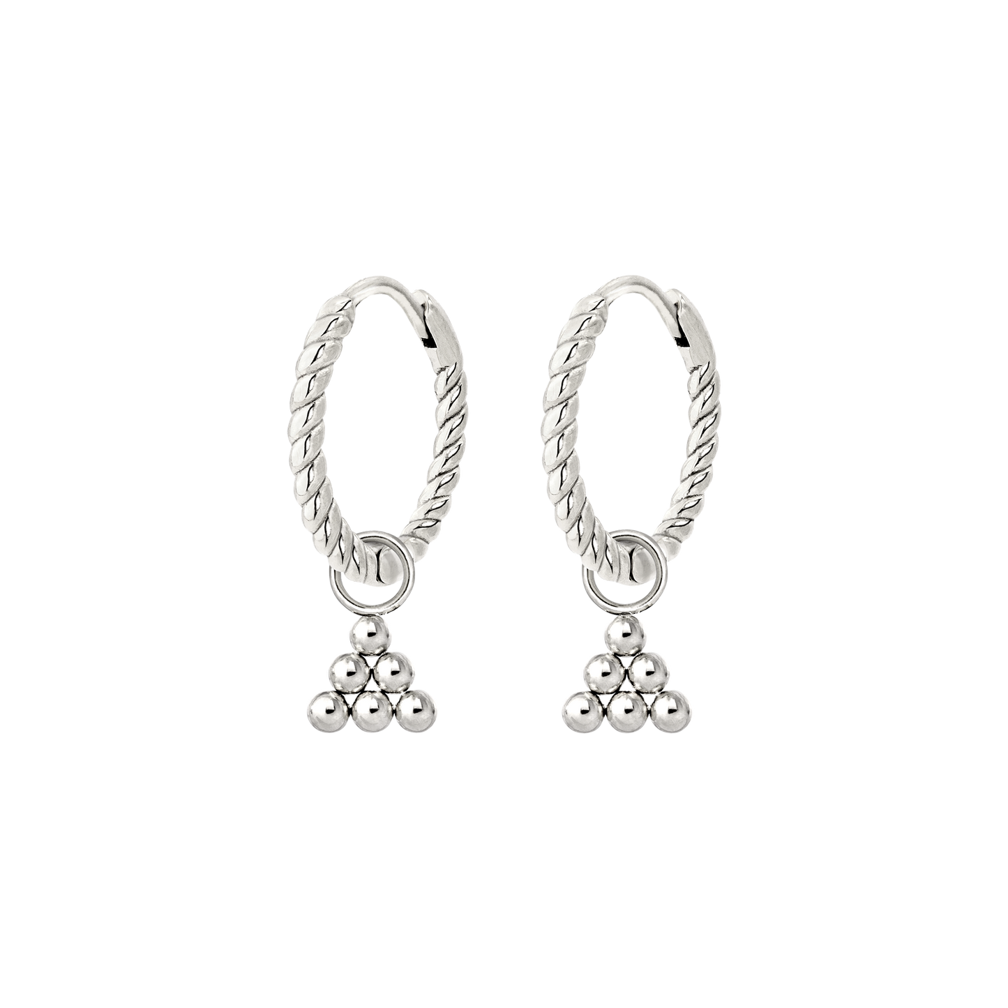 Tiny Beads Twisted Hoop Set Small Silber