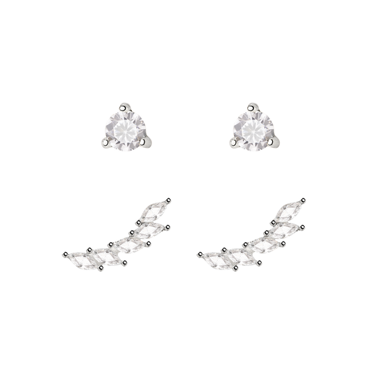 Sparkle Leaf Stud Bundle Silber