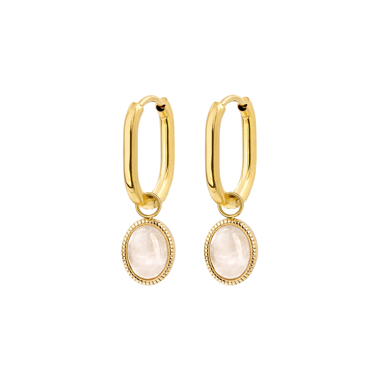 Blush Quartz Oval Hoop Set Baby Gold