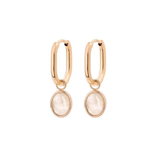 Blush Quartz Oval Hoop Set Baby Roségold