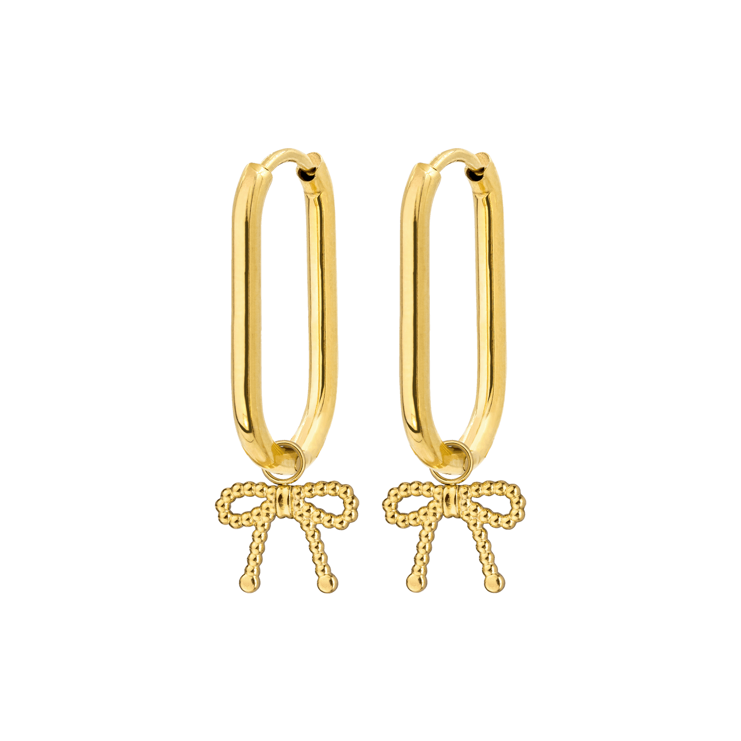 Dotted Ribbon Oval Hoop Set Small Gold