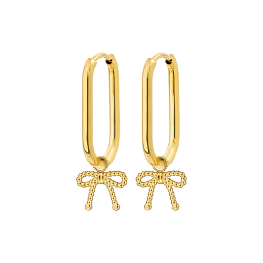 Dotted Ribbon Oval Hoop Set Small Gold