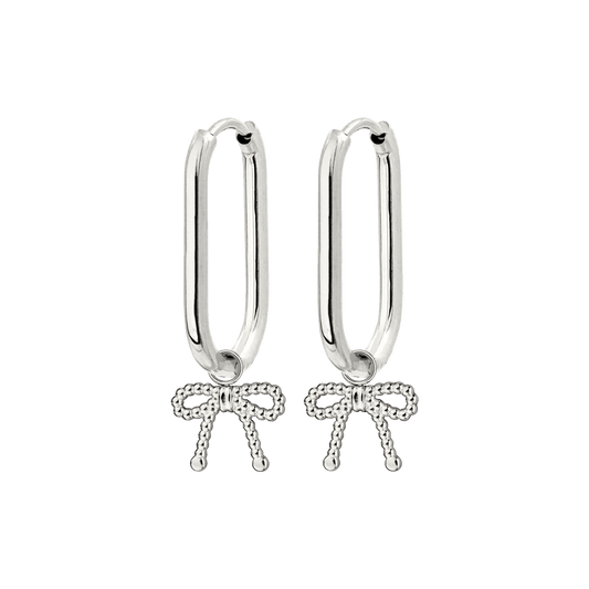 Dotted Ribbon Oval Hoop Set Small Silber