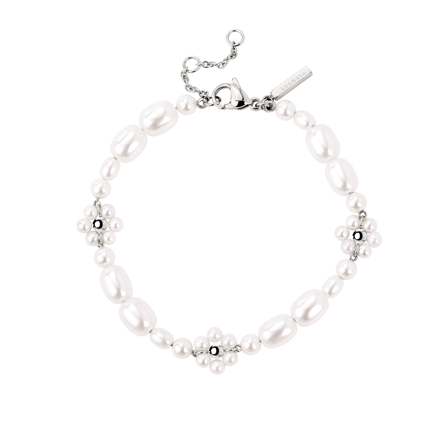 Flowery Pearls Bracelet Silber