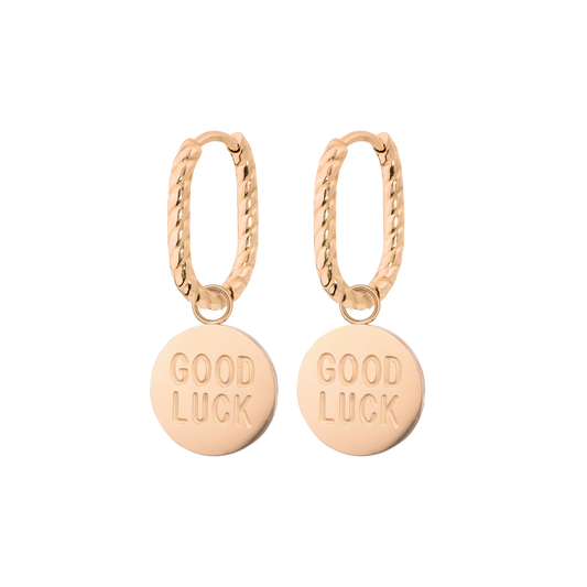 Good Luck Coin Oval Twisted Hoop Set Baby Roségold