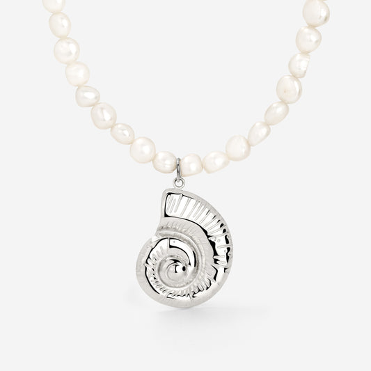 Ammonite Pearl Necklace Silber