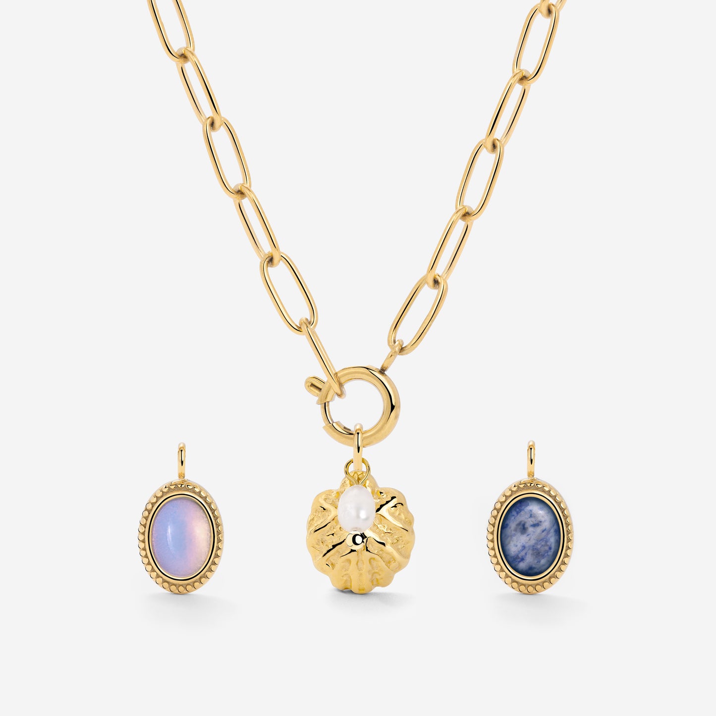 Oval Links Charm Necklace Set