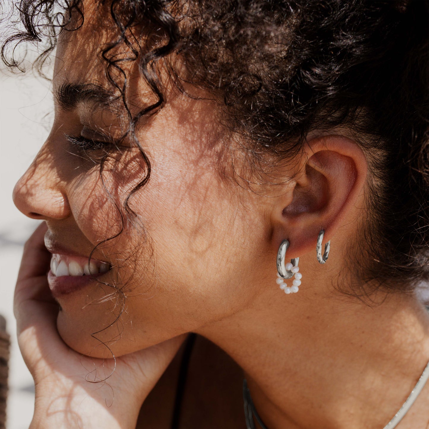 Pearly Donut Hoop Set Silber