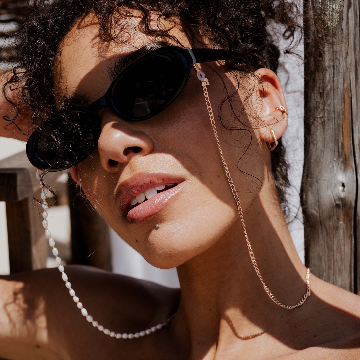 Pearly Sunglasses Chain Roségold