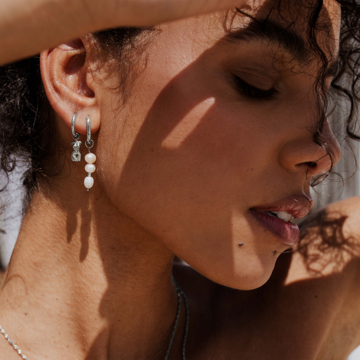Triple Pearl Hoop Set Silber
