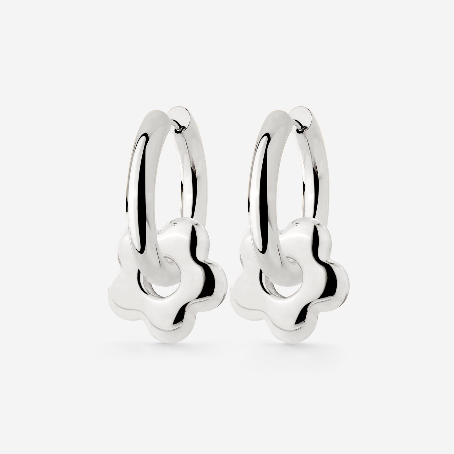 Chunky Bubble Flower Hoop Set Medium Silber
