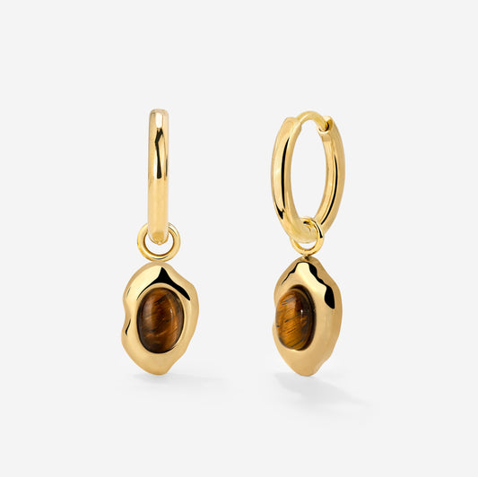 Tiger's Eye Hoop Set Small Gold