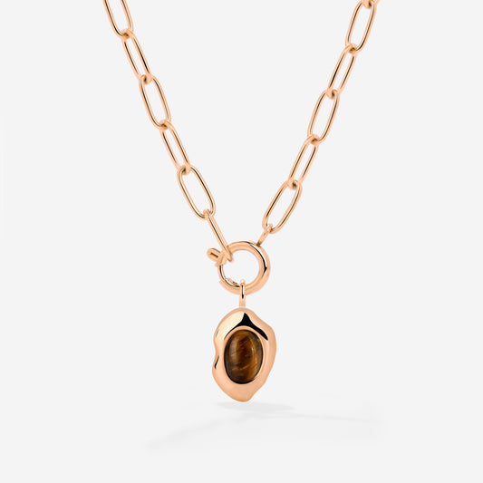 Tiger's Eye Oval Links Necklace Set Roségold