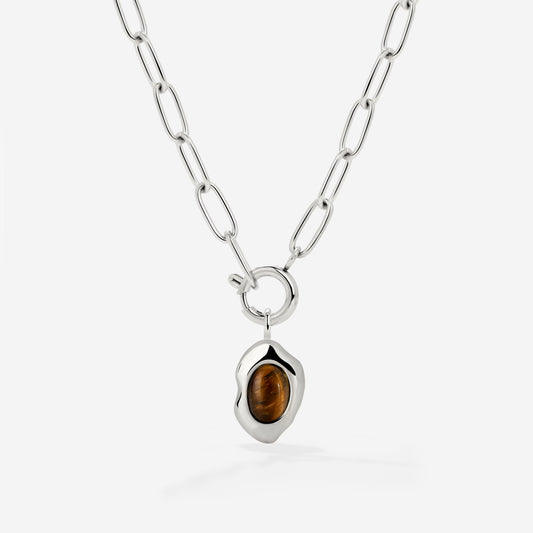 Tiger's Eye Oval Links Necklace Set Silber