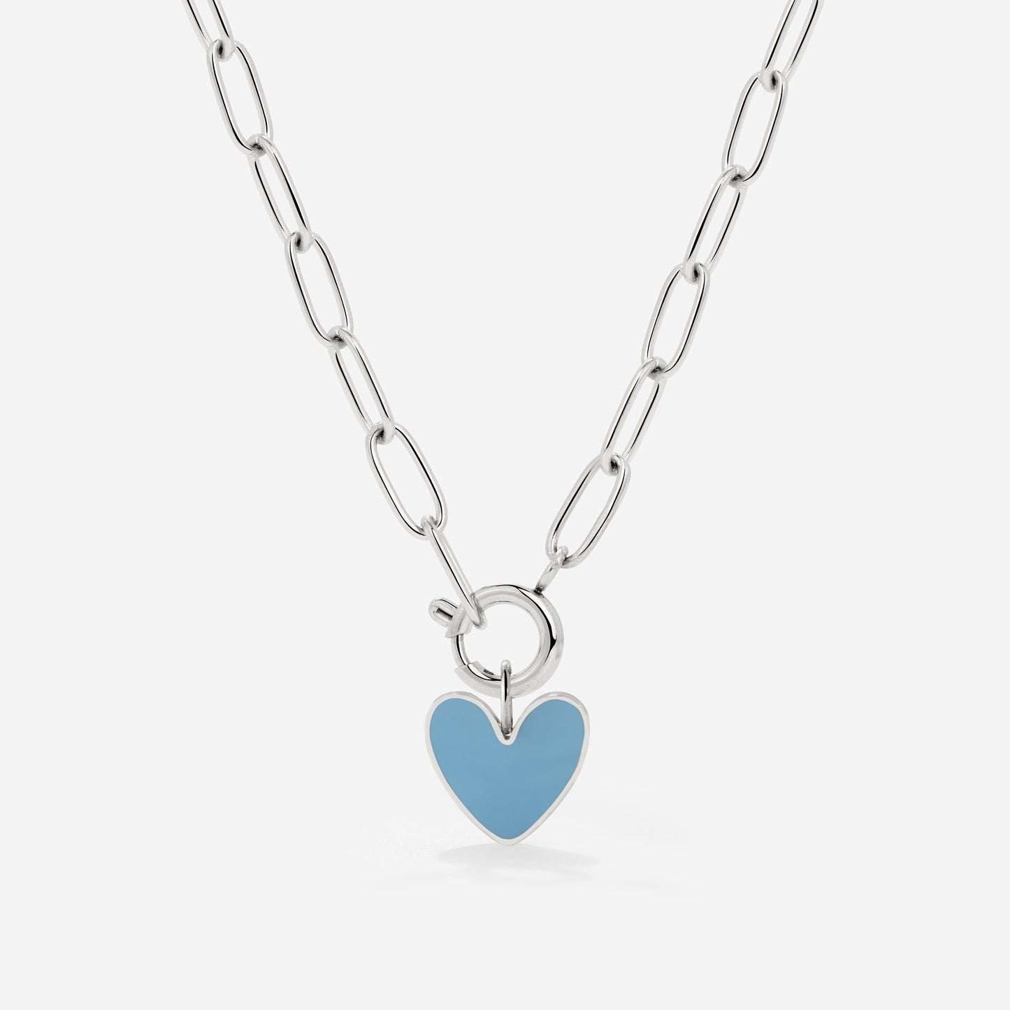 Blue Heart Oval Links Necklace Set Silber