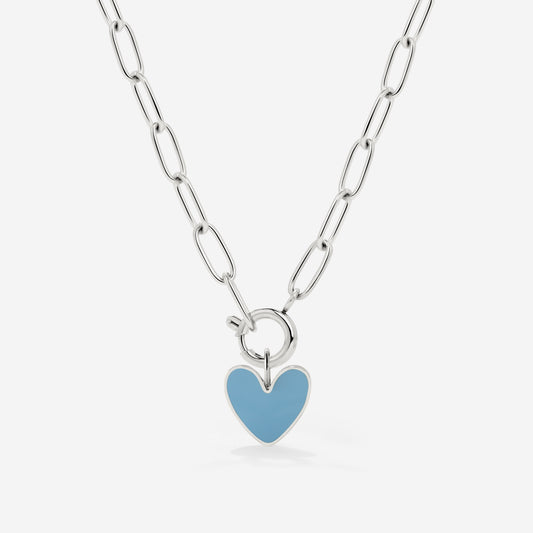 Blue Heart Oval Links Necklace Set Silber