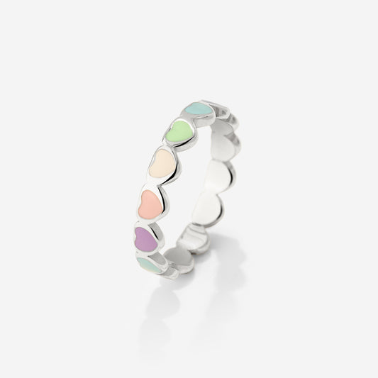 Pastel Hearts Ring Silber