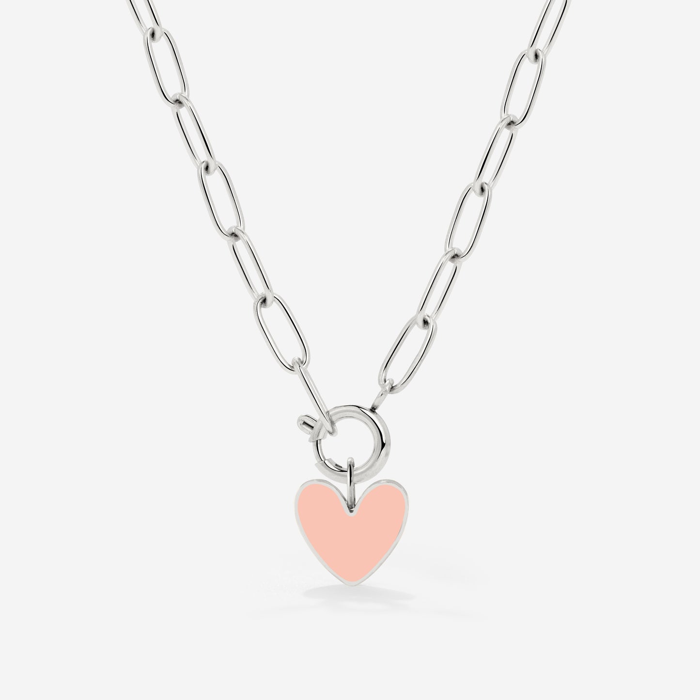 Pink Heart Oval Links Necklace Set Silber