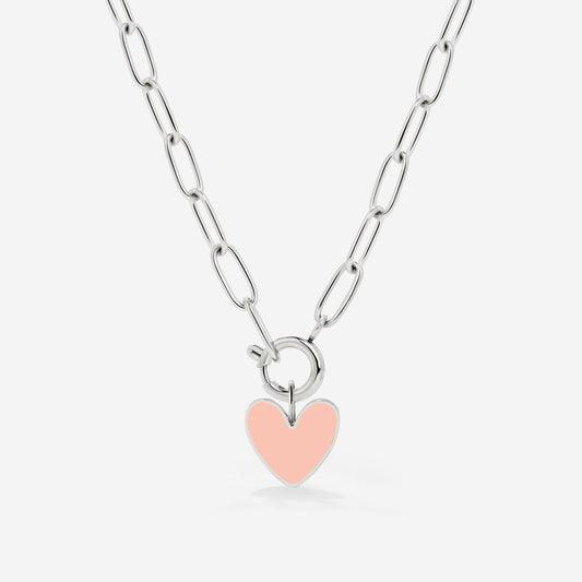 Pink Heart Oval Links Necklace Set Silber