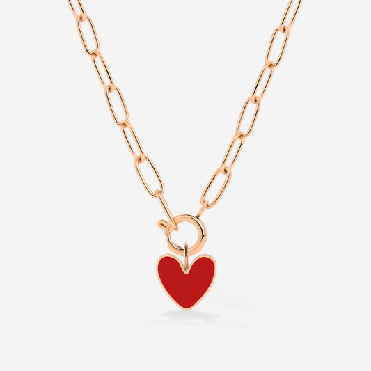 Red Heart Oval Links Necklace Set Roségold
