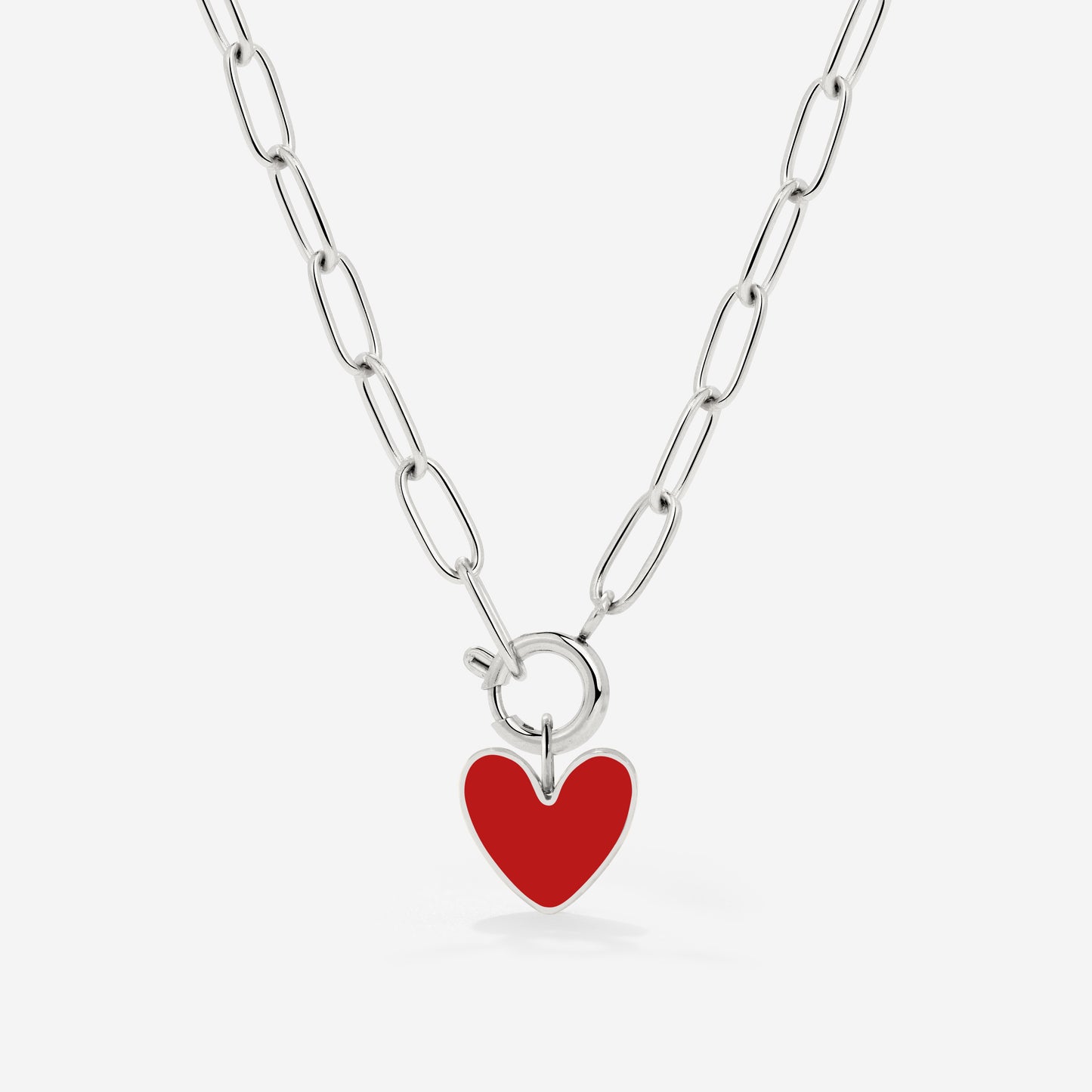 Red Heart Oval Links Necklace Set Silber