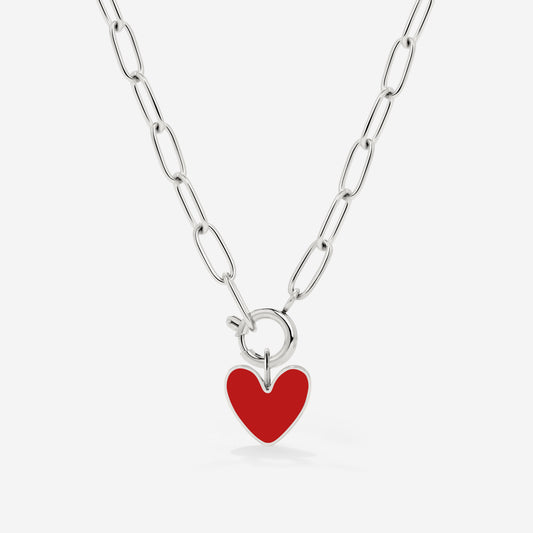 Red Heart Oval Links Necklace Set Silber