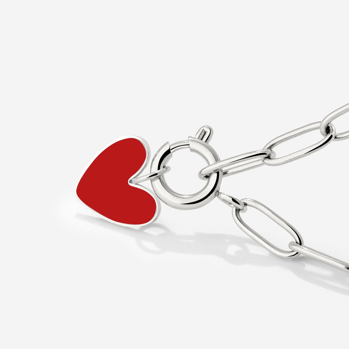 Red Heart Oval Links Necklace Set Silber